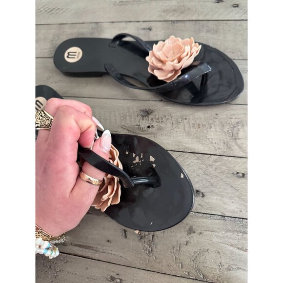Melissa Harmonic Black with Beige Flower Jelly Rubber Flip Flop Sandals Size 8 - Picture 7 of 8